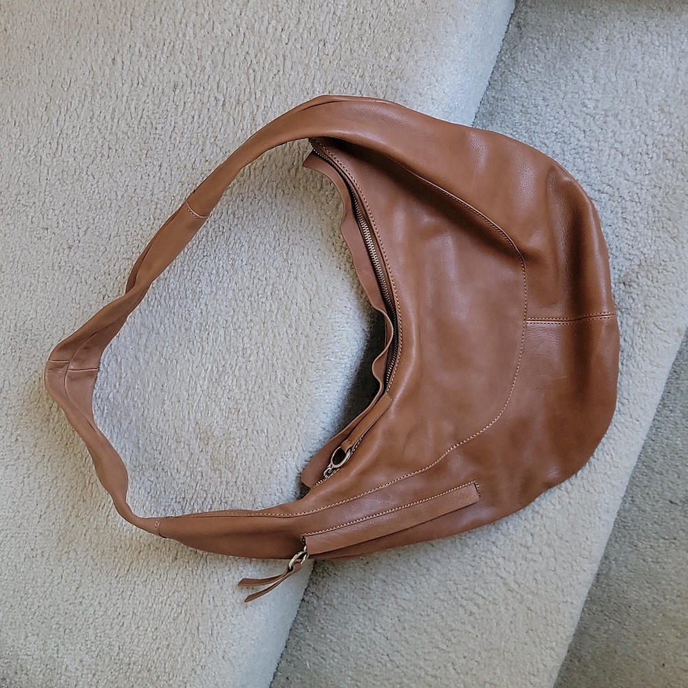 Mango leather hobo half moon brown bag slouchy